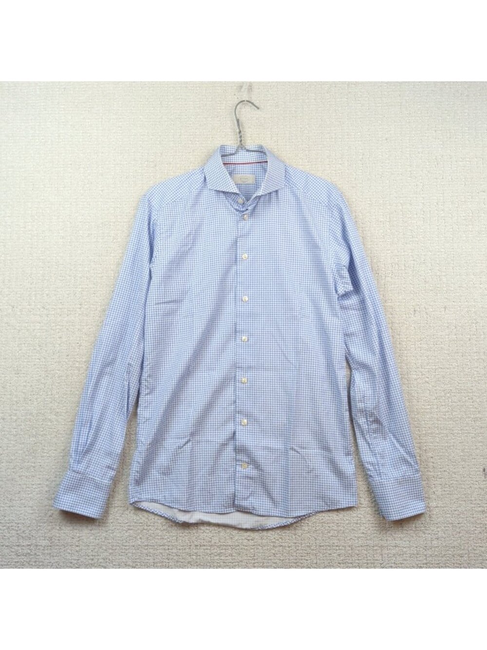 Eton Dress Shirt Slim Fit Blue Micro Flowers Geo Print Men Sz 38 / 15 Preppy
